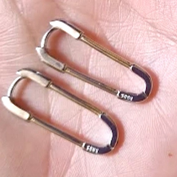 Safety Pin Sterling Silver Plated Minimalist Sterling Silver Earrings - Picture 6 of 8